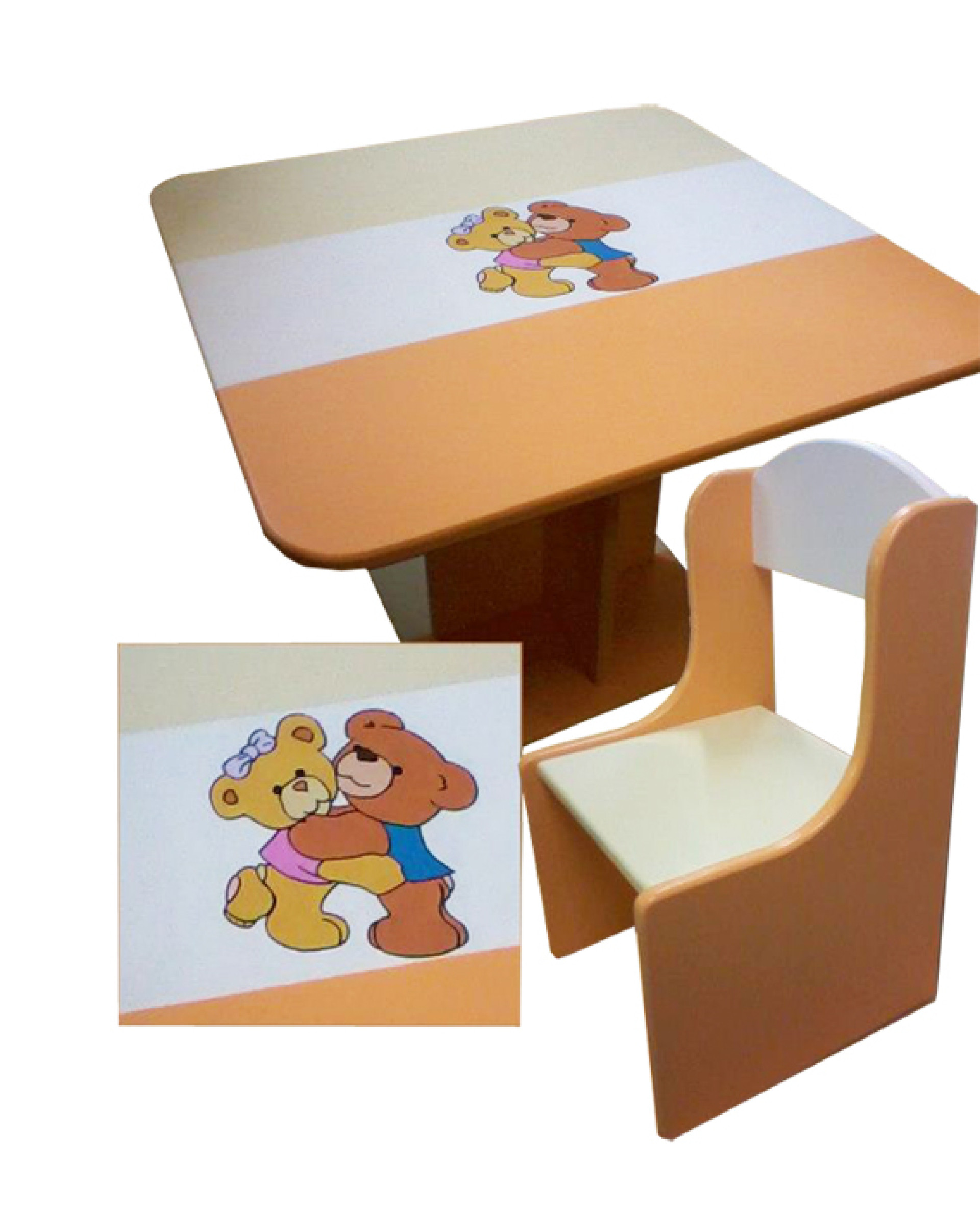Otroška mizica in stolčka MEDVEDKA (oranžno-bež)