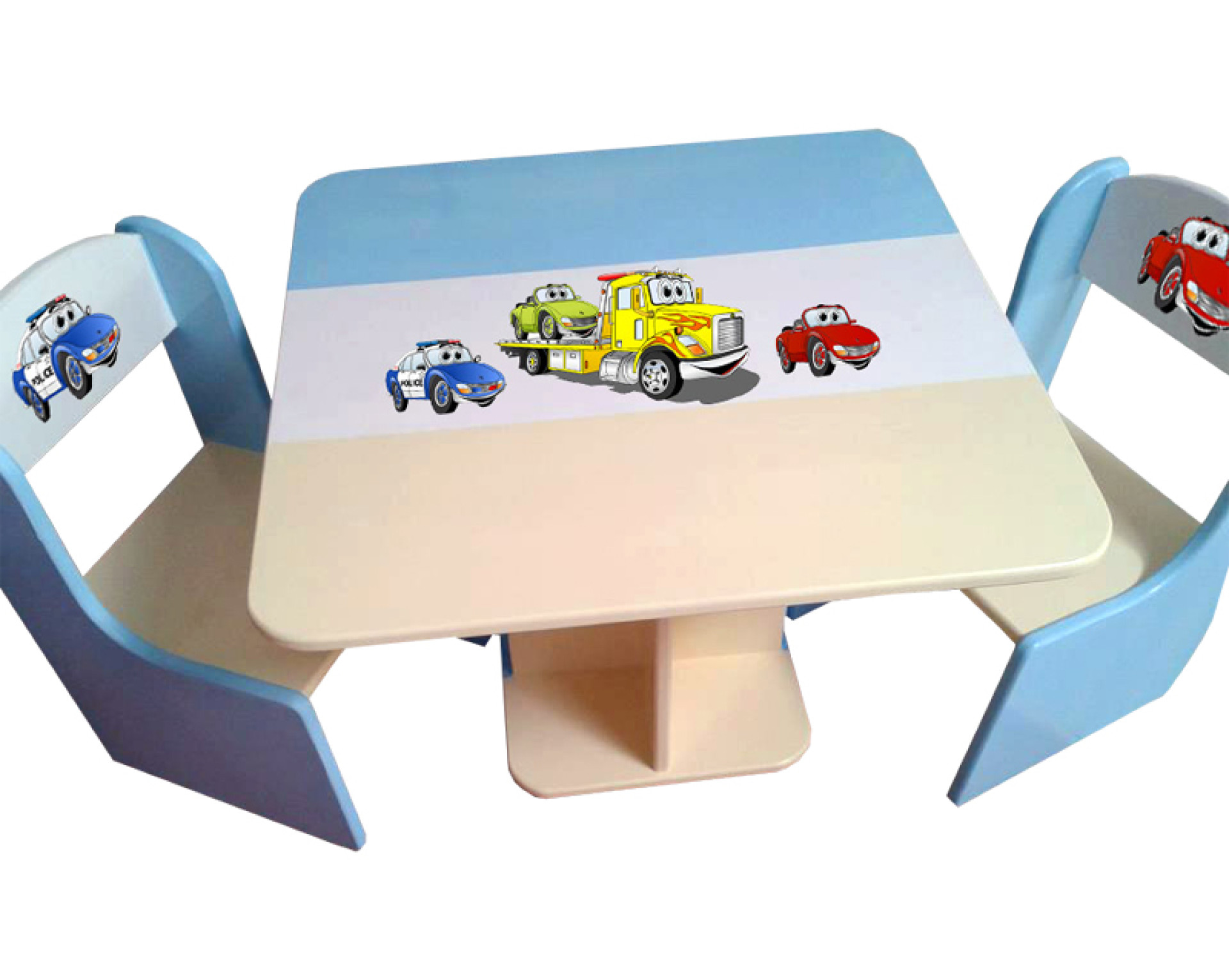Otroška mizica in stolčka TOVORNJAK IN AVTI (modra-bež)