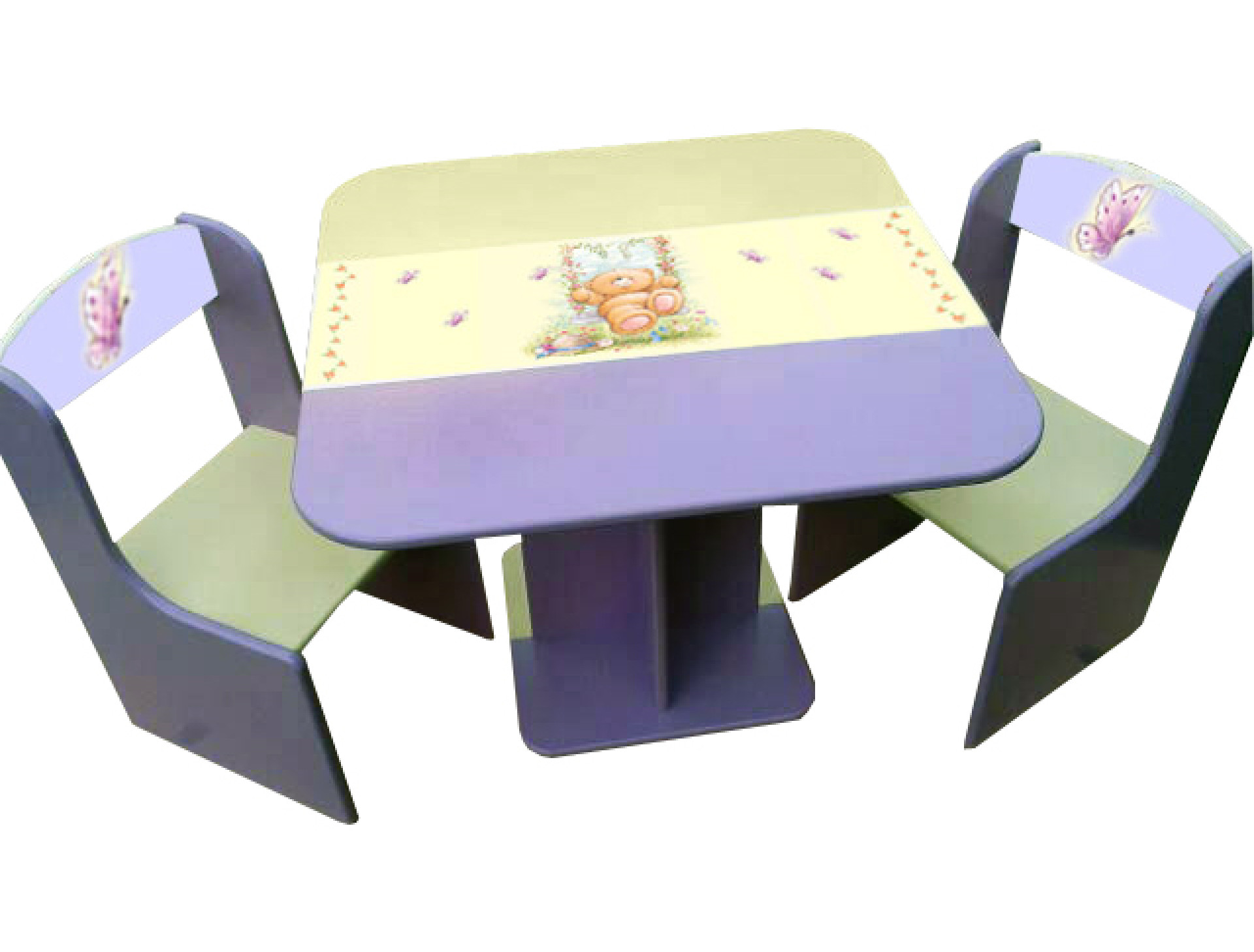 Otroška mizica in stolčka MEDVEDEK IN METULJČKI (vijolična-rumena)