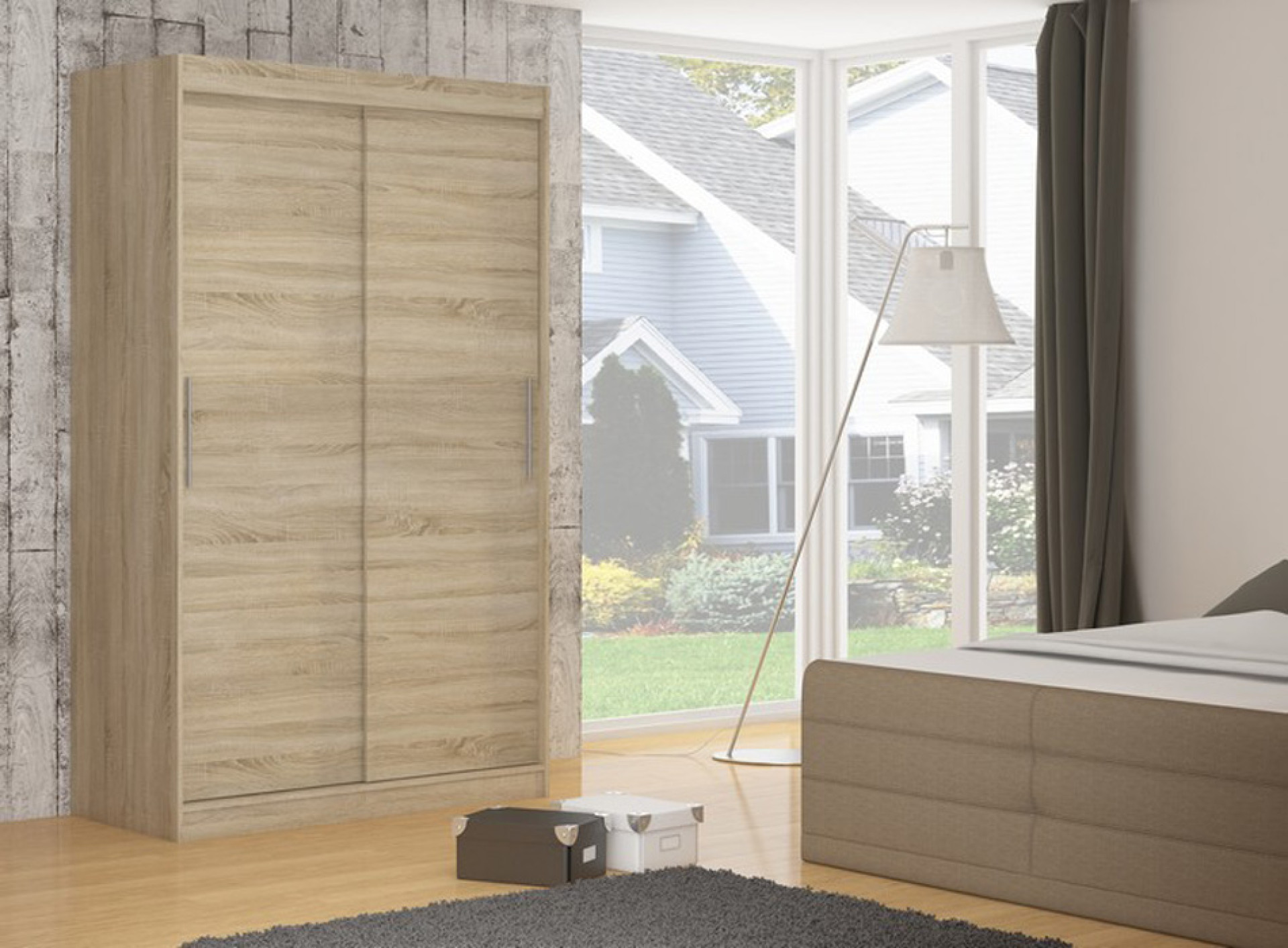 Garderobna omara z drsnimi vrati Denver (150 cm)-Sonoma hrast (RAZPRODAJA)