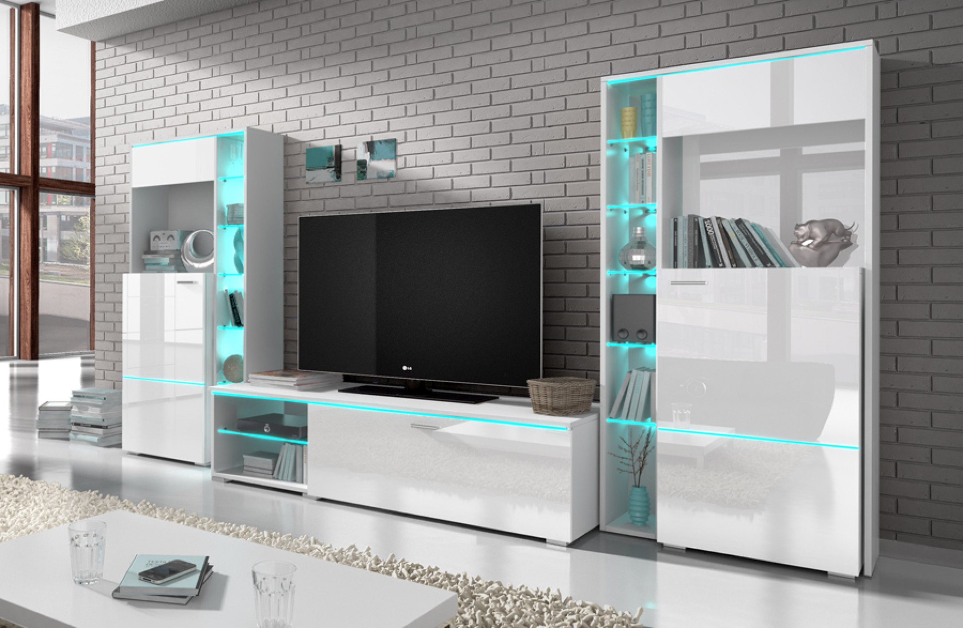 Dnevna soba Anton  (bela, visoki sijaj) - Mali set z osvetlitvijo