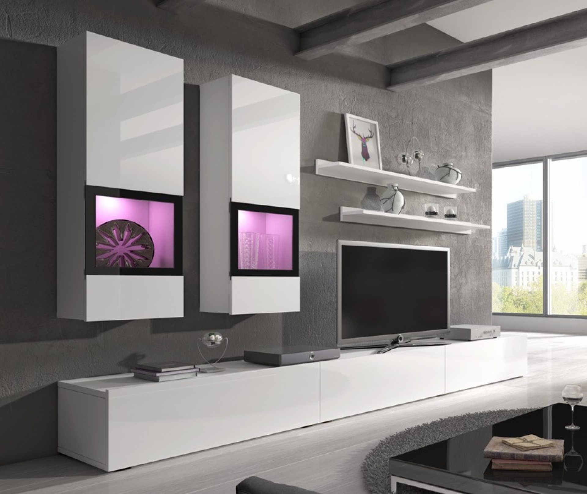 Dnevna soba Baros (bela, visoki sijaj) - Mali set brez osvetlitve-RAZPRODAJA