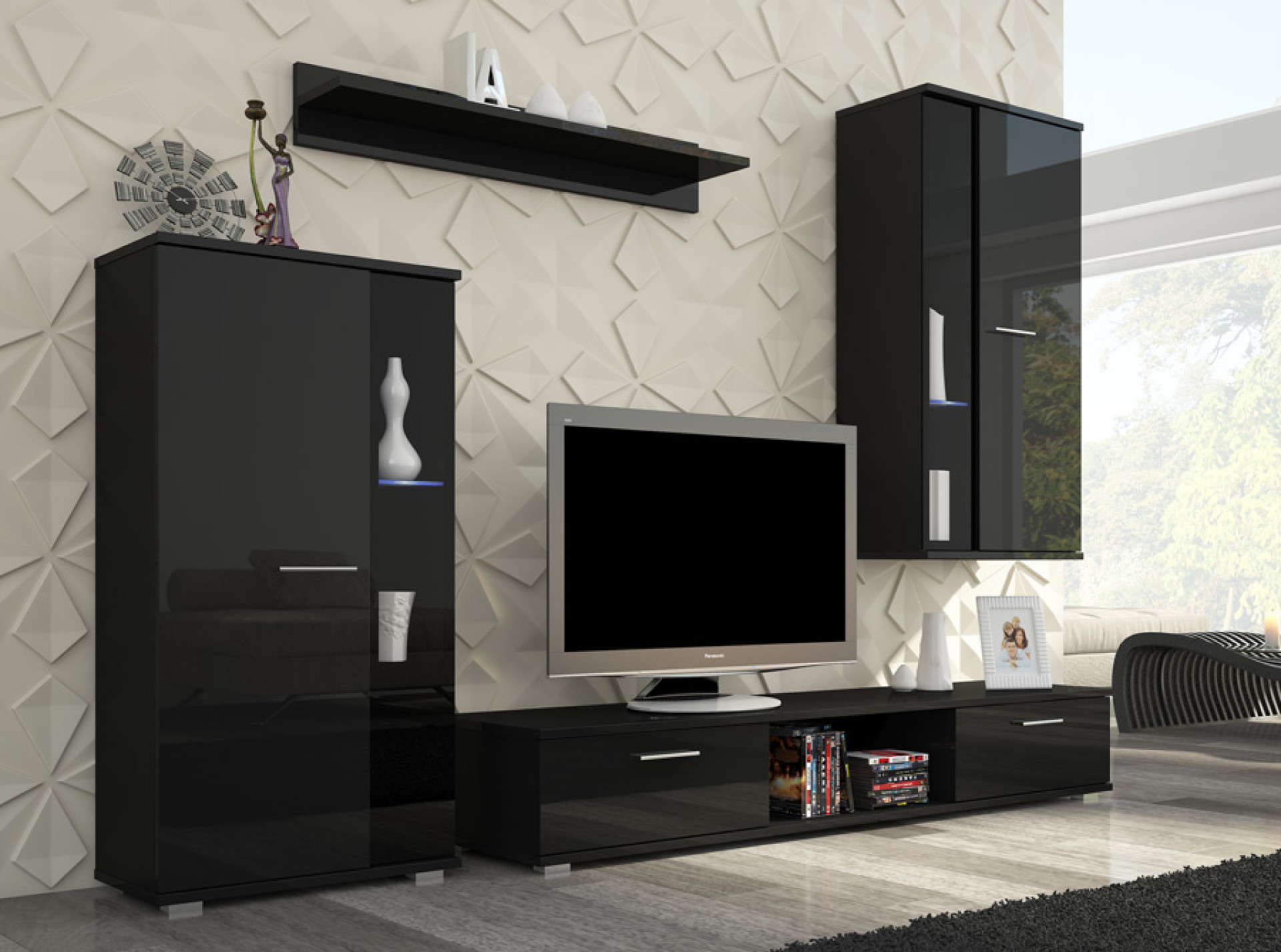 Dnevna soba LEON (črna, visoki sijaj)