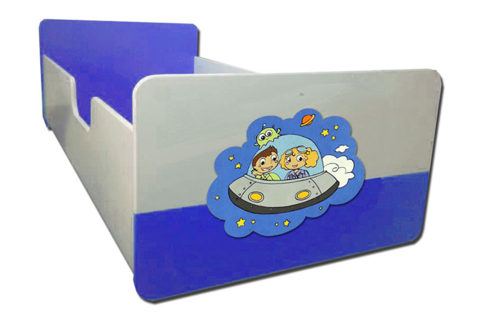 Otroška postelja VESOLJČKI (belo-modra)