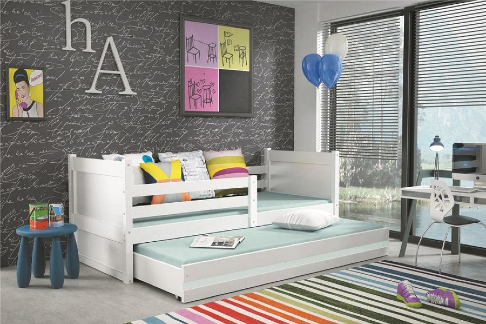 Postelja RICO z možnostjo dodatnega ležišča-Bela-Bela-RAZPRODAJA