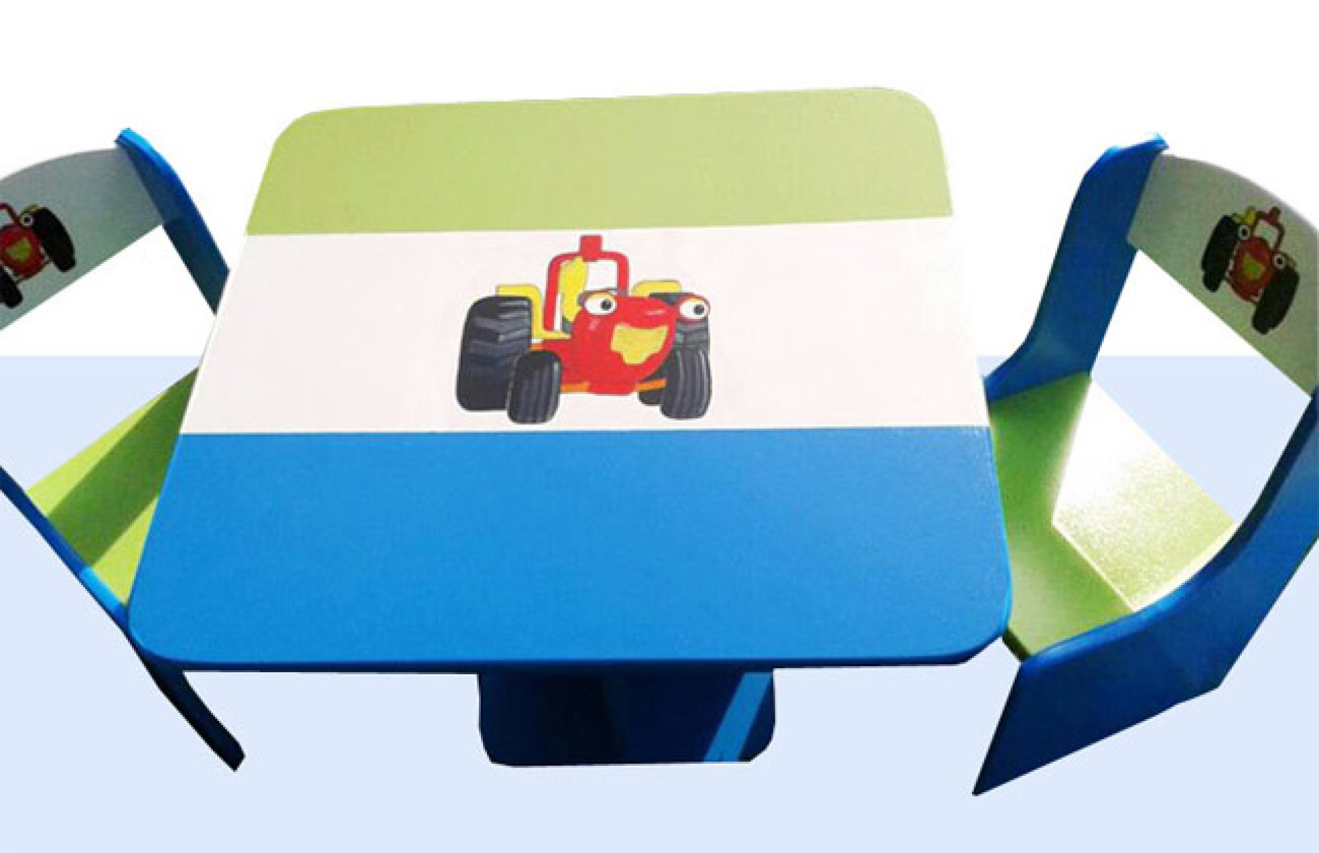 Otroška mizica in stolčka traktor (zeleno-modra)