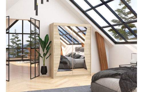 Garderobna omara z drsnimi vrati Max (150 cm)-Sonoma hrast