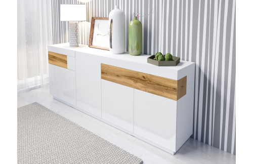 KOMODA STOCKHOLM 219CM BELA/HRAST