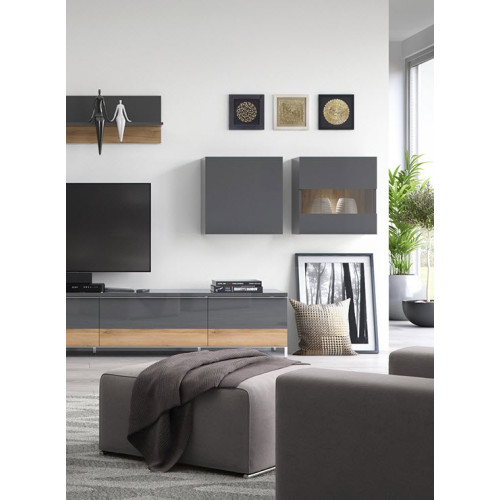 VISEČA OMARICA RADDA ONYX S STEKLOM IN OSVETLITVIJO