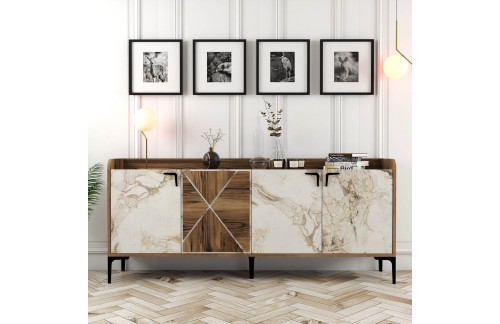 KOMODA VENEDIK - OREH/BELI MARMOR