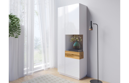 VISOKA VITRINA STOCKHOLM BELA/HRAST